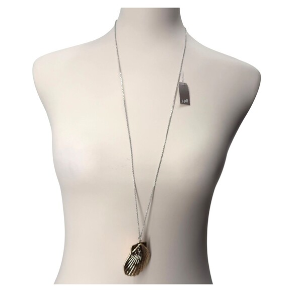 J. Jill Shell Necklace Island Air Pendant Mixed Metal Gold Silver Scallop Ocean - Picture 8 of 14